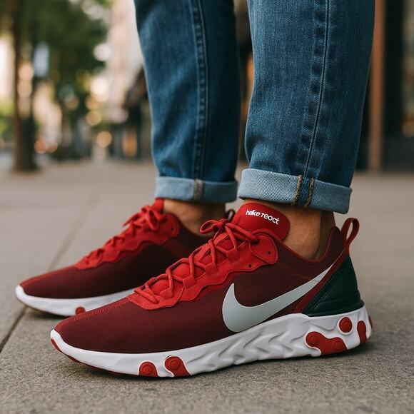 Nike React Element 55 Sneakers Men's Sz 12 Red White L.2.1 Sporty Rugged - Picture 1 of 14